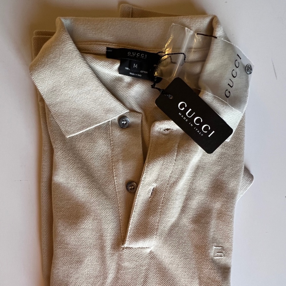 Authentic Gucci Mens Camel Cotton Short Sleeve Collared Polo Shirt Size M